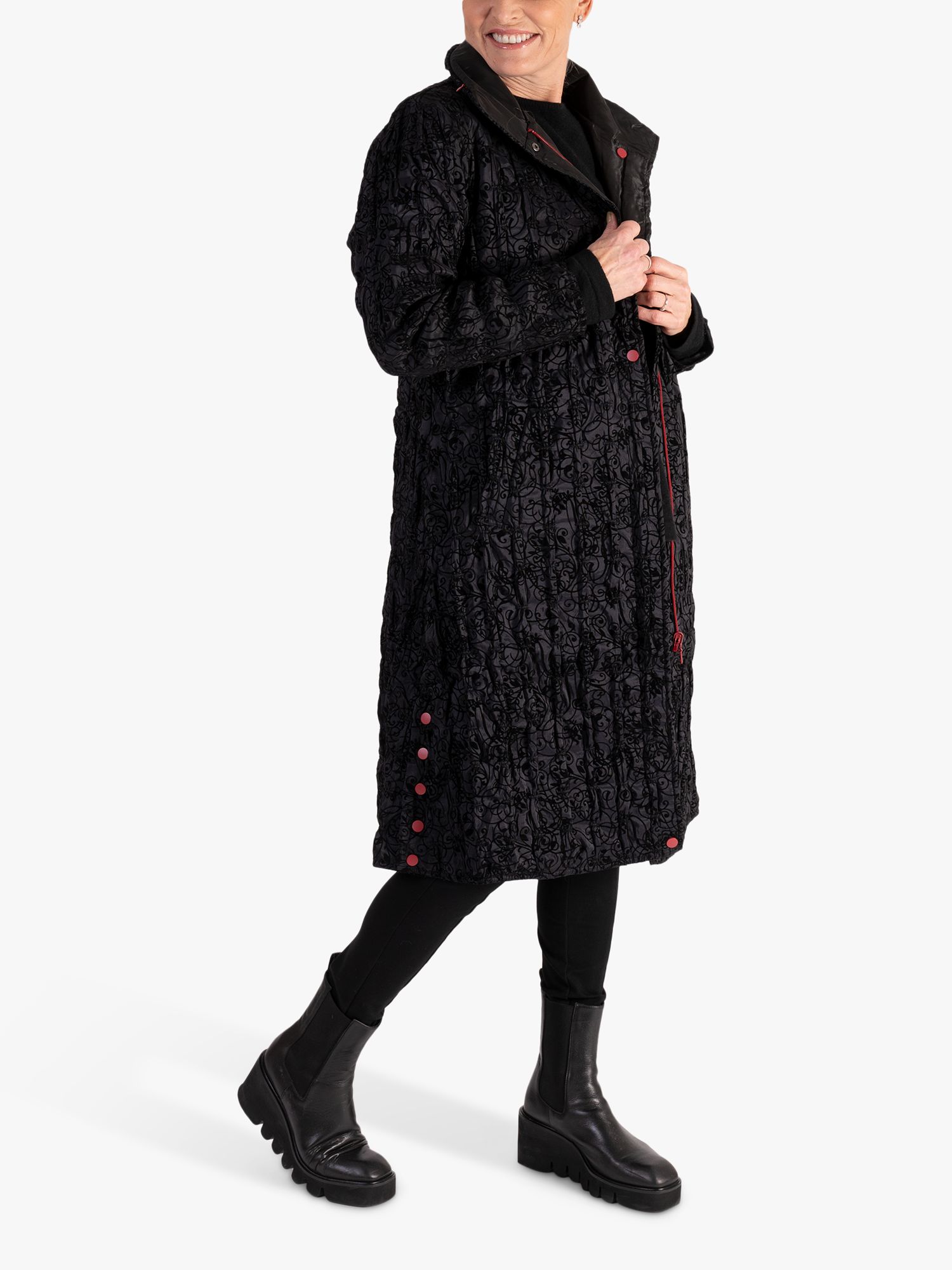 Buy chesca Swirl Flocked Quilted Reversible Long Coat, Black/Black Online at johnlewis.com