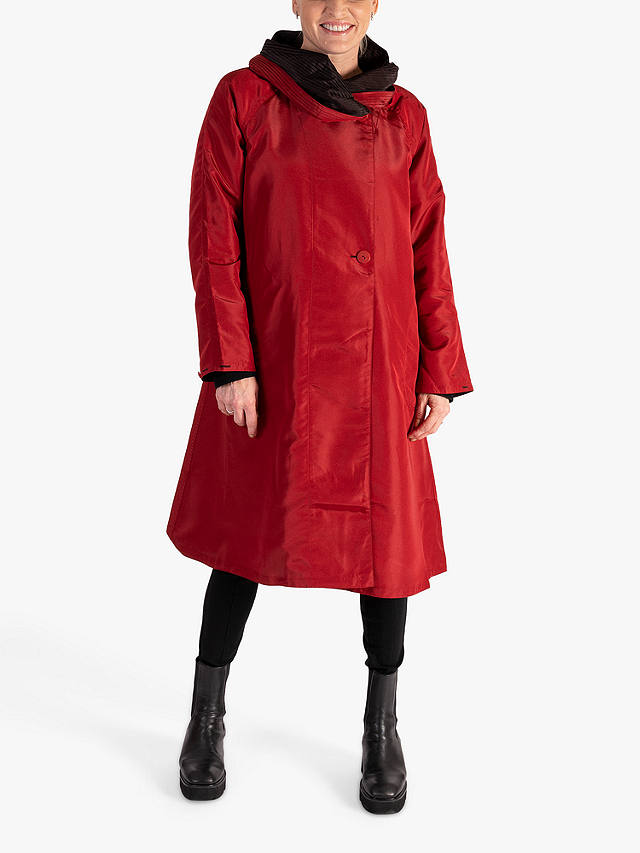 chesca Accordian Collar Hooded Reversible Raincoat, Red/Black