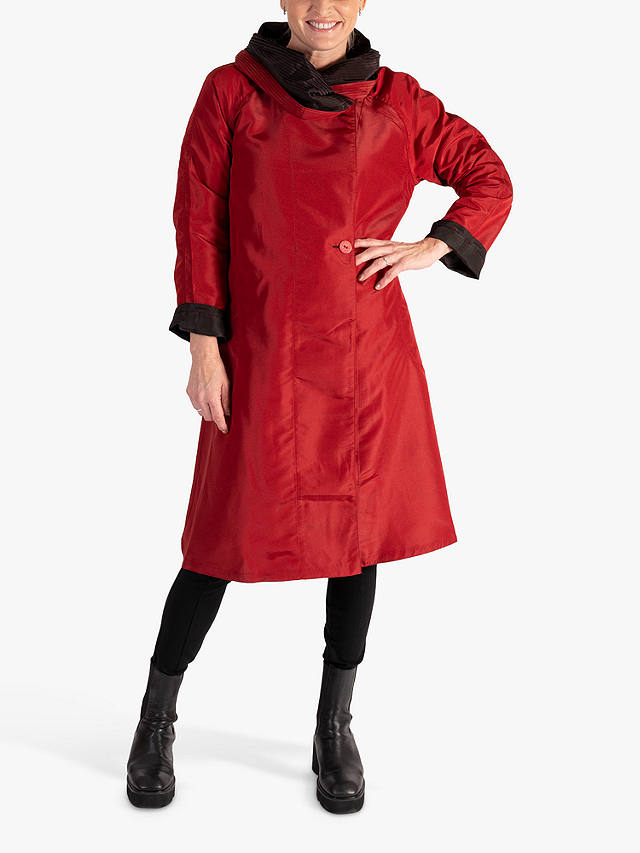 chesca Accordian Collar Hooded Reversible Raincoat, Red/Black