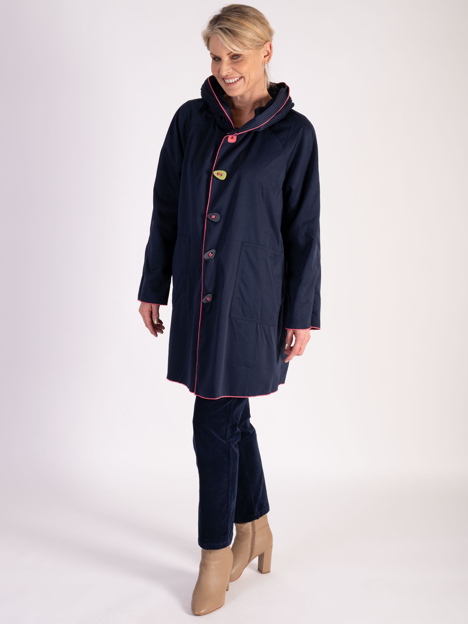 chesca Piped Reversible Raincoat, Navy/Navy, 14