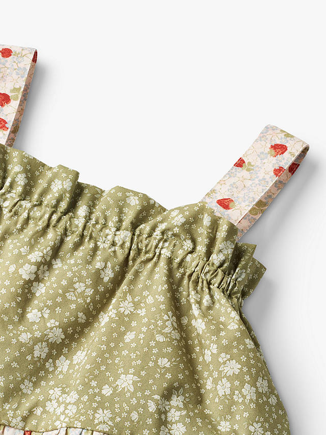 WHEAT Kids' Leah Gathered Layer Dress, Olive/Multi