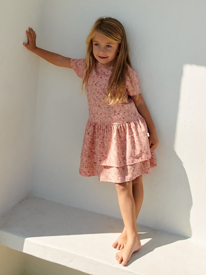 WHEAT Kids' Johanna Organic Cotton Blend Floral Print Dress, Coral, 3 years