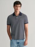 GANT Striped Short Sleeve Pique Polo Shirt, Blue/White, Blue/White