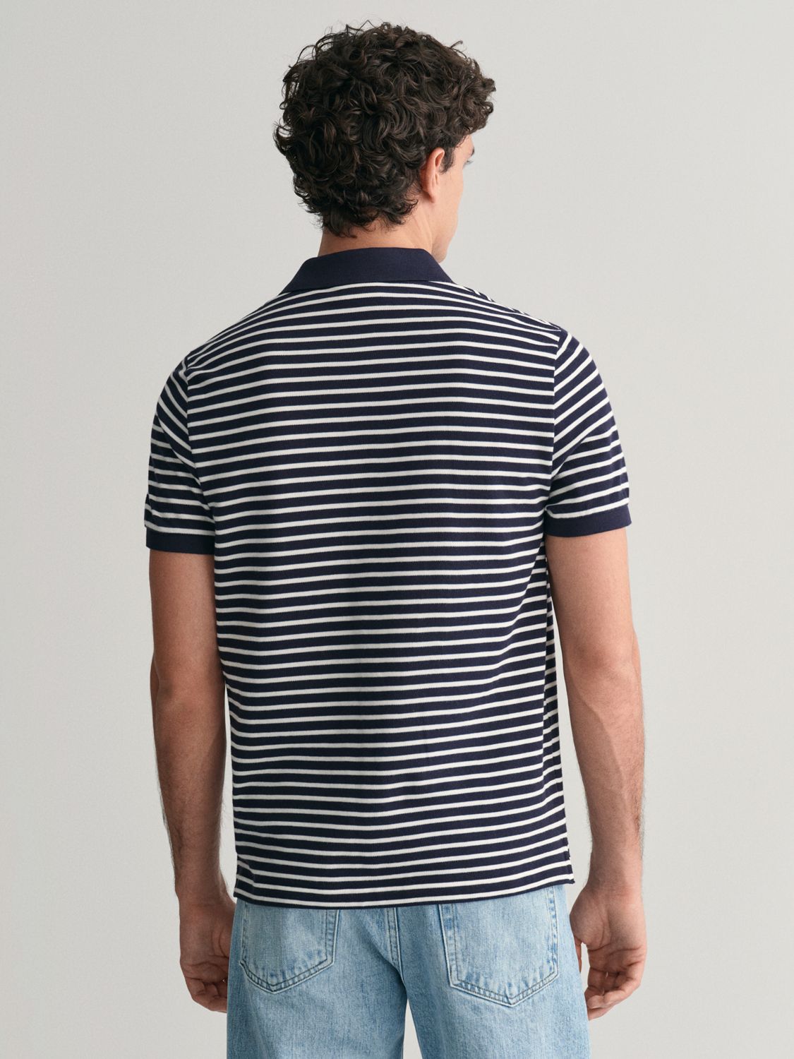 GANT Striped Short Sleeve Pique Polo Shirt, Blue/White, S