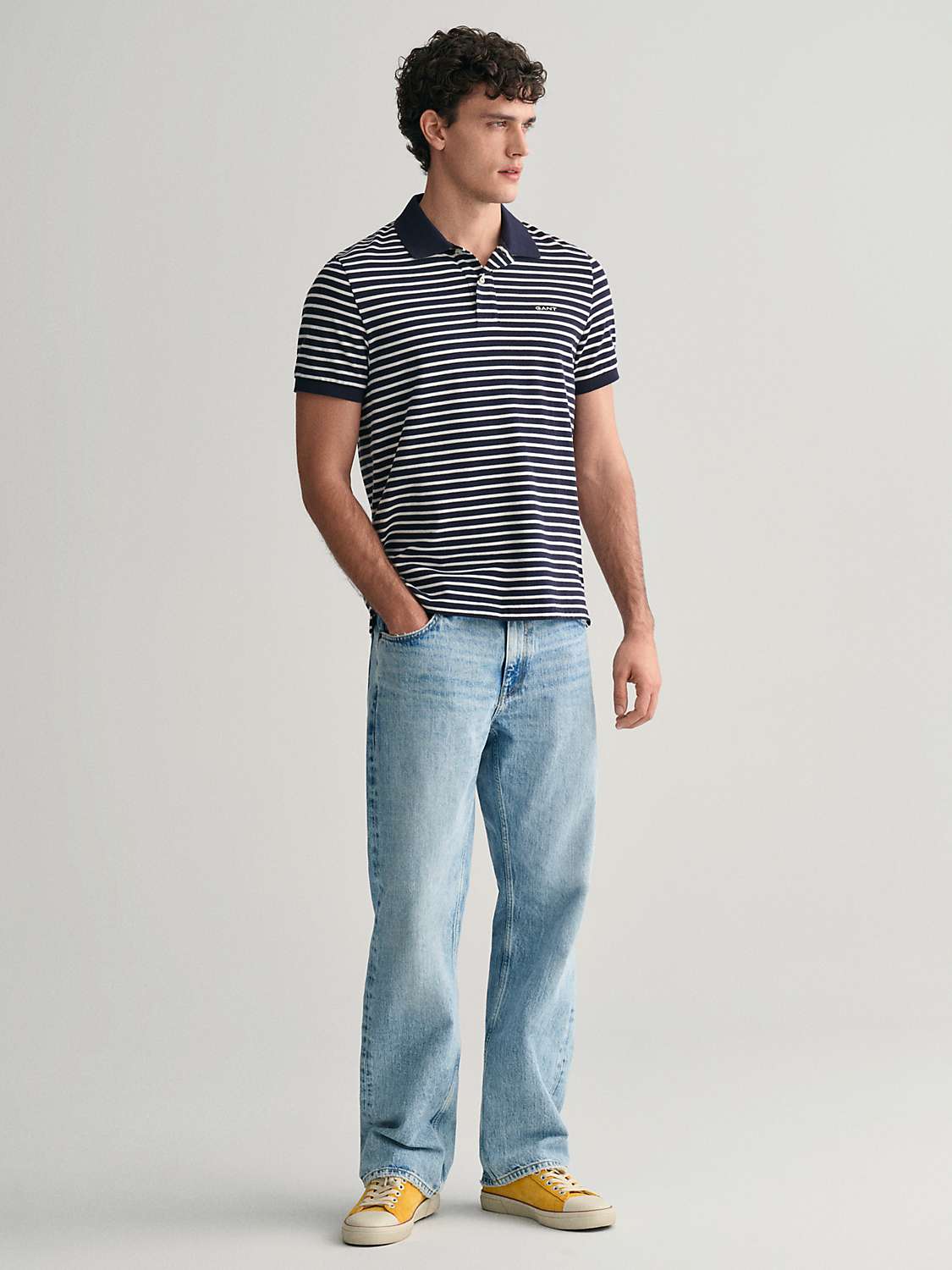 Buy GANT Striped Short Sleeve Pique Polo Shirt, Blue/White Online at johnlewis.com