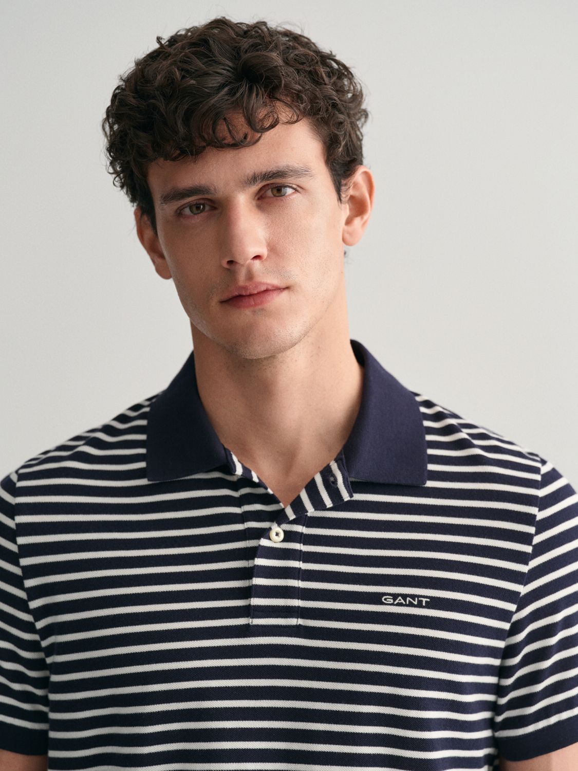 GANT Striped Short Sleeve Pique Polo Shirt, Blue/White, S