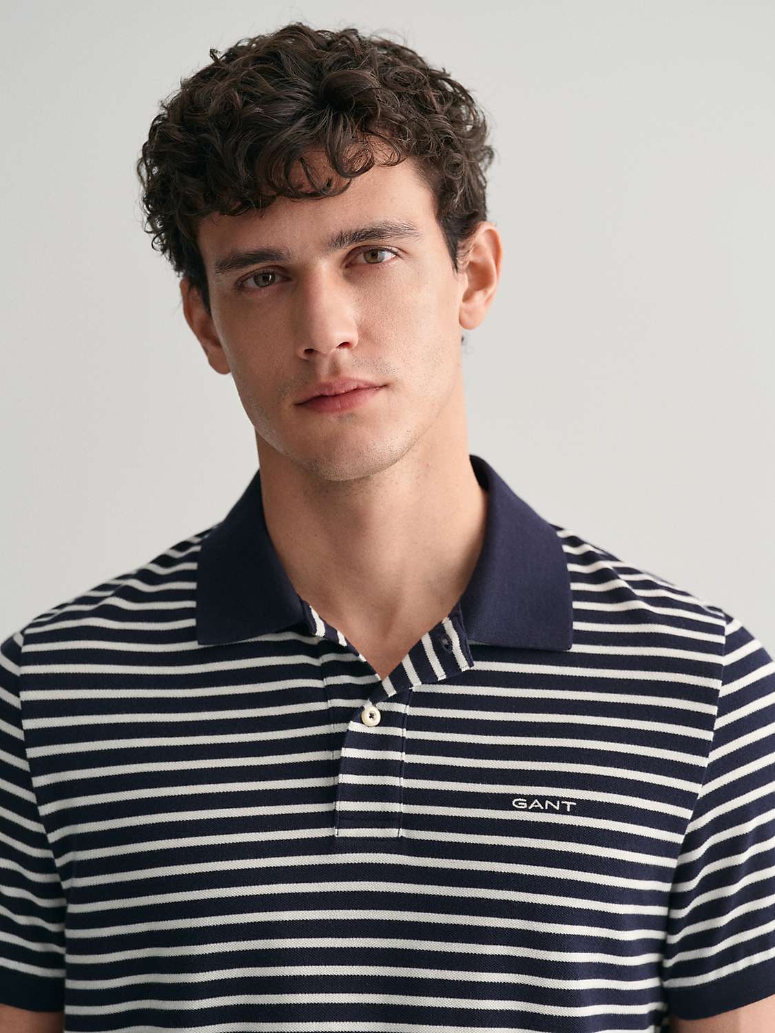Buy GANT Striped Short Sleeve Pique Polo Shirt, Blue/White Online at johnlewis.com