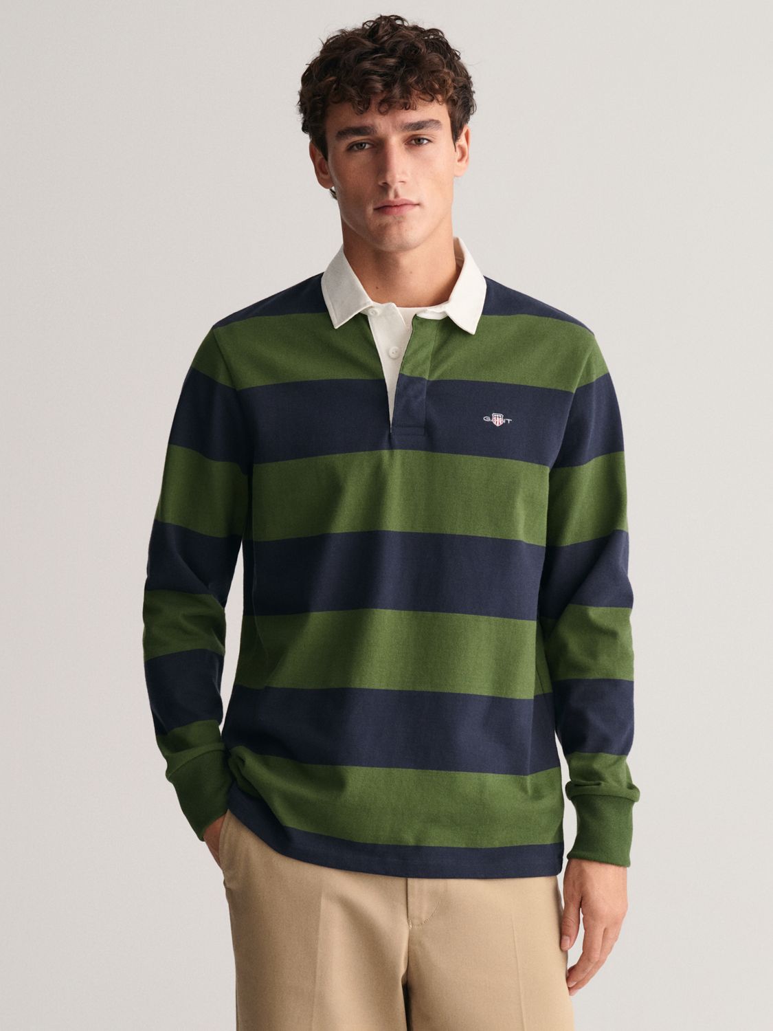 GANT Regular Shield Stripe Polo Shirt, Green/Multi at John Lewis & Partners