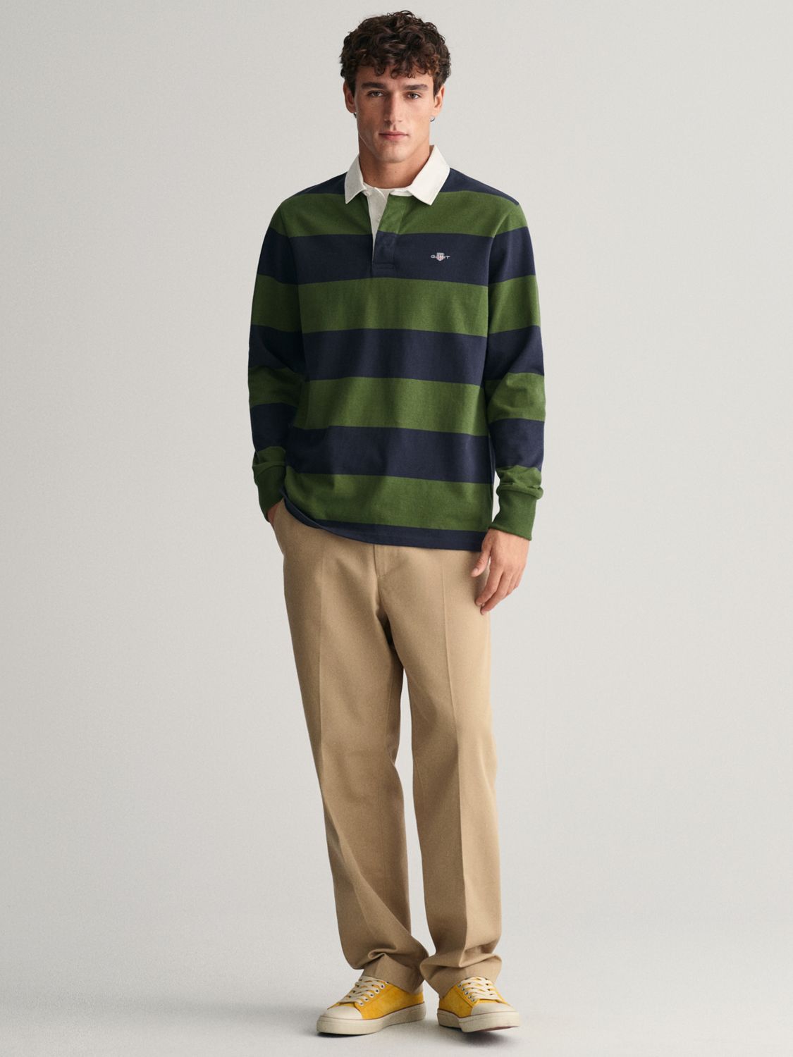 GANT Regular Shield Stripe Polo Shirt, Green/Multi, XXL