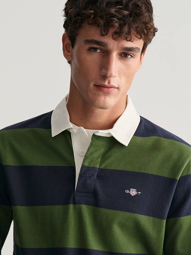 GANT Regular Shield Stripe Polo Shirt, Green/Multi