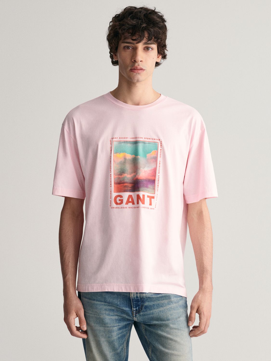 GANT Washed Graphic Short Sleeve T-Shirt, Pink/Multi, XL
