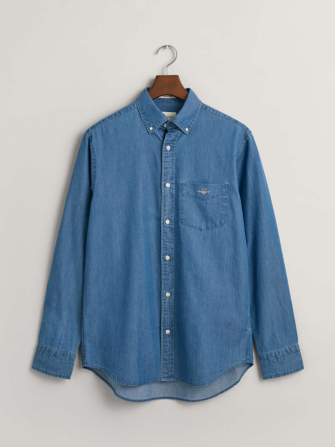 Buy GANT Regular Fit Embroidered Long Sleeve Shirt, Light Blue Online at johnlewis.com