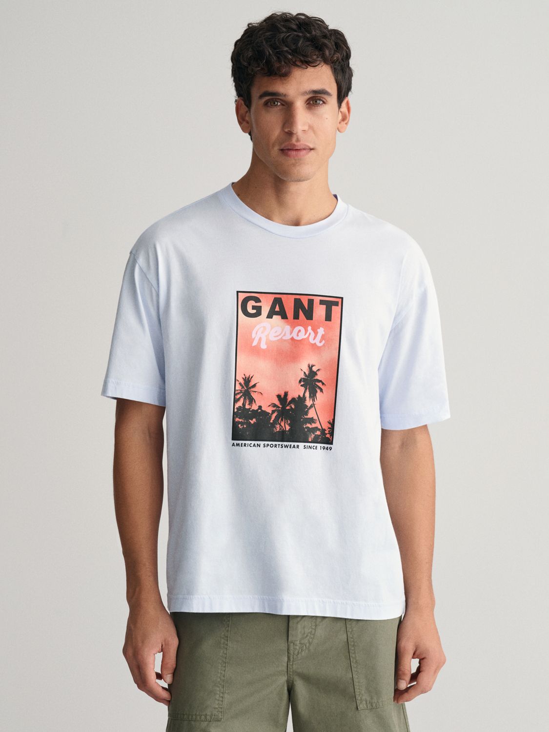 GANT Washed Graphic Short Sleeve T-Shirt, Light Blue/Multi, M