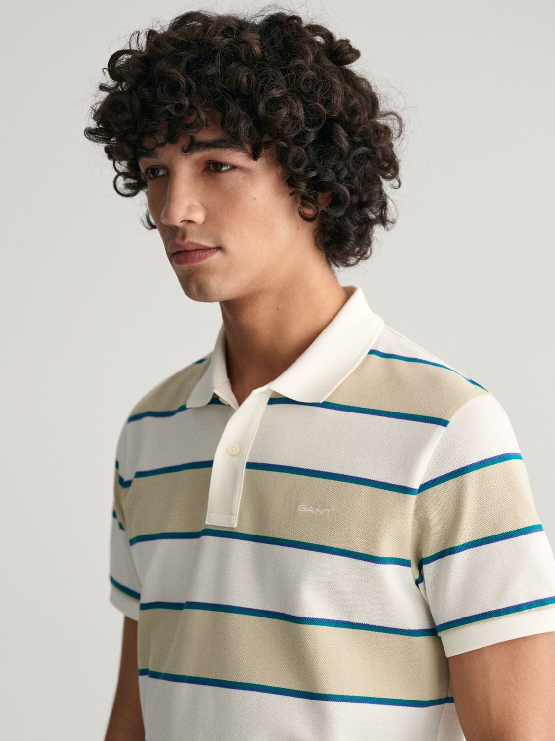 GANT Striped Pique Polo Shirt, Silky Beige, M