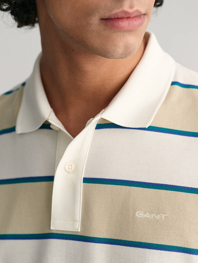 GANT Striped Pique Polo Shirt, Silky Beige