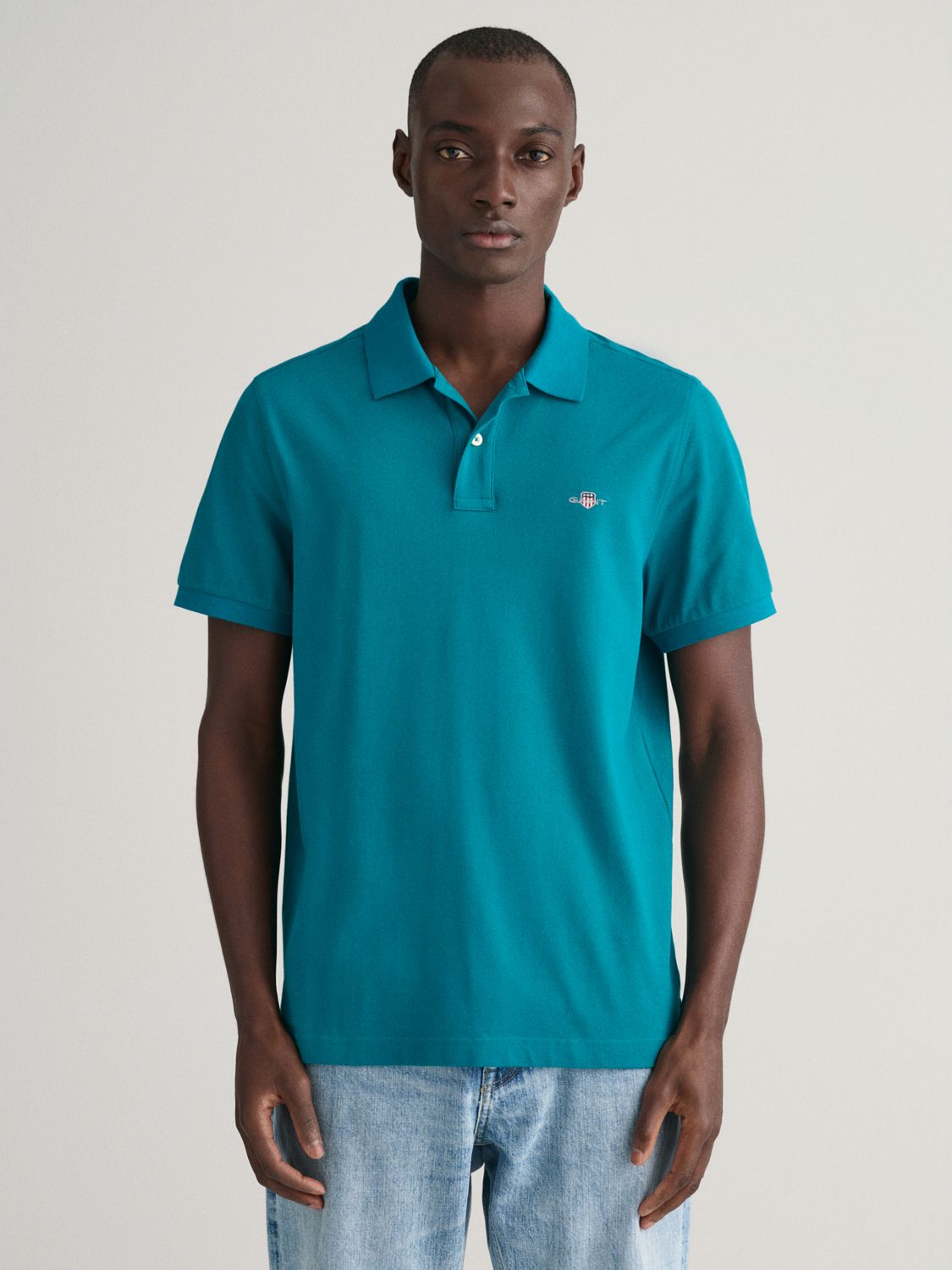 GANT Piqué Shield Short Sleeve Regular Fit Polo Shirt, Ocean Turquosie, XL