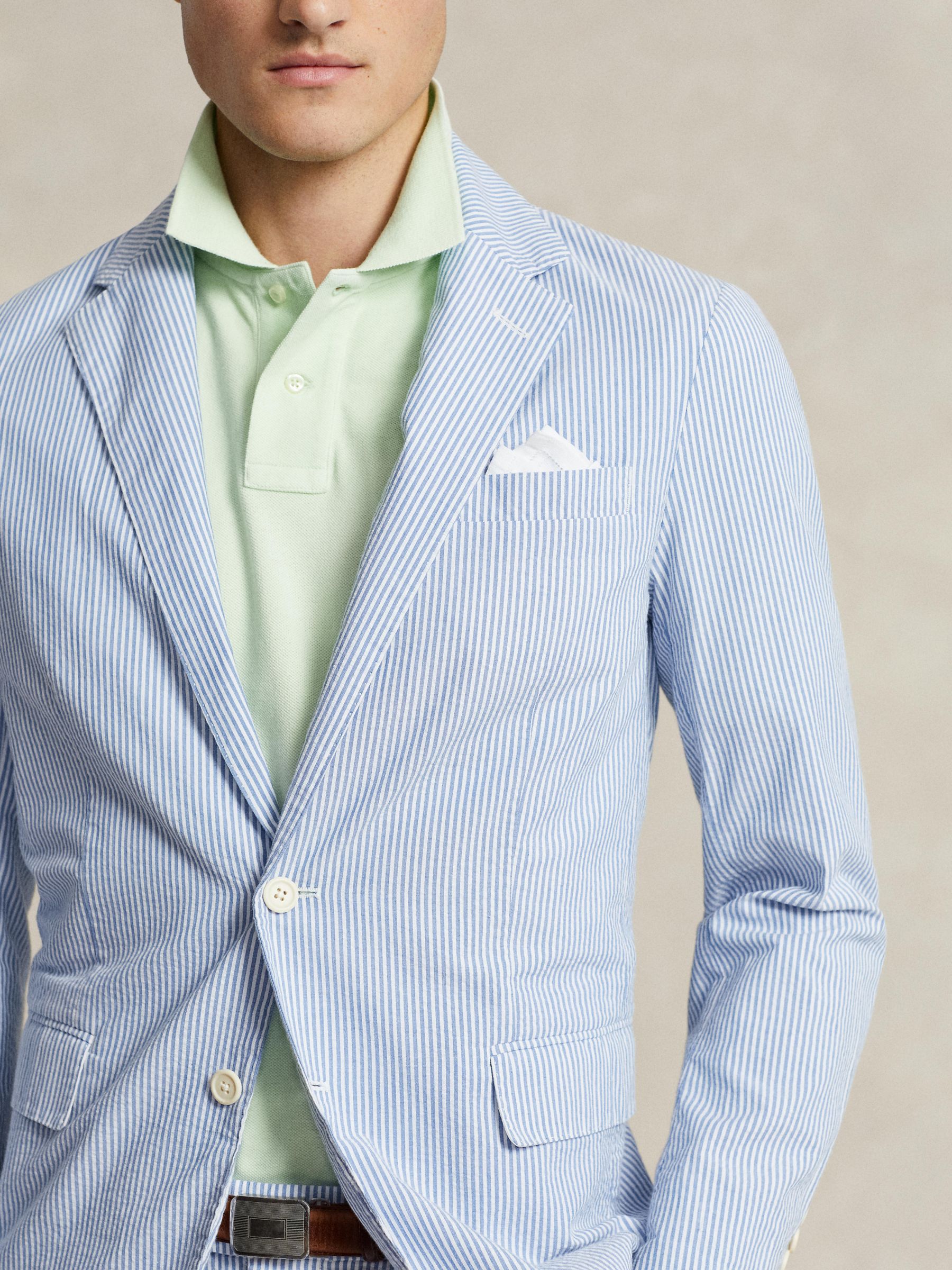 Ralph Lauren Soft Modern Seersucker Suit Jacket, Bright Blue/White, S