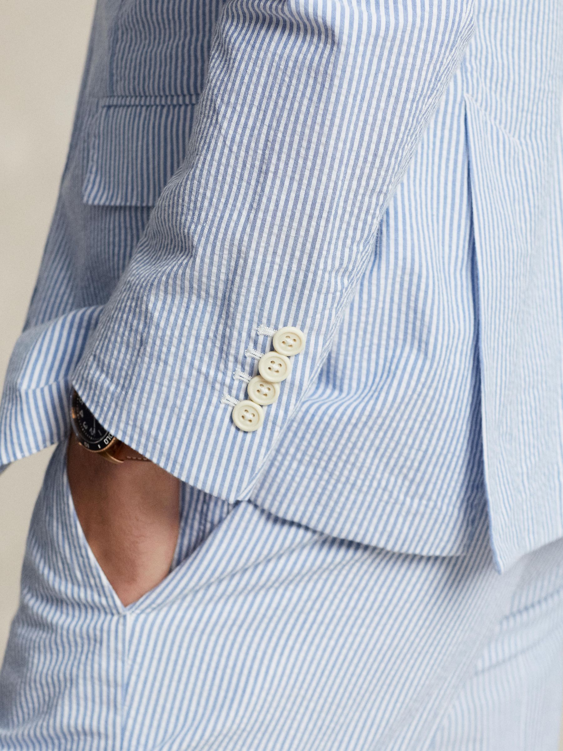 Ralph Lauren Soft Modern Seersucker Suit Jacket, Bright Blue/White, S