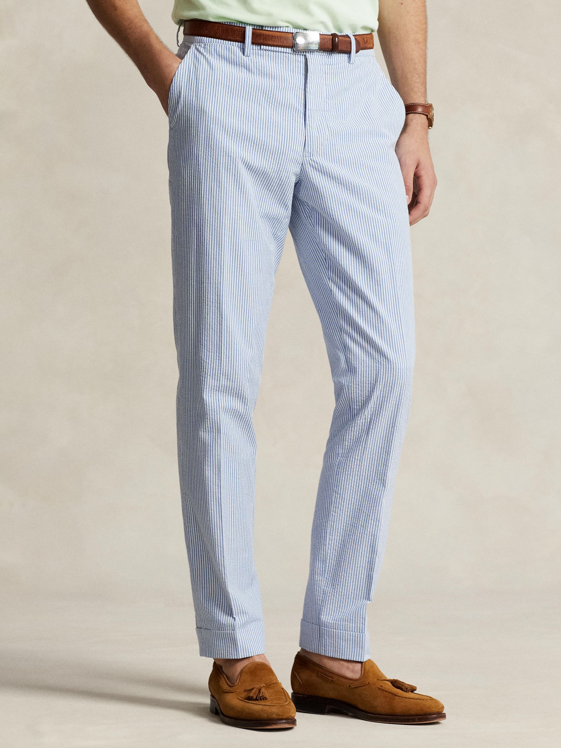 Ralph Lauren Seersucker Suit Trousers, Blue/White, 32R