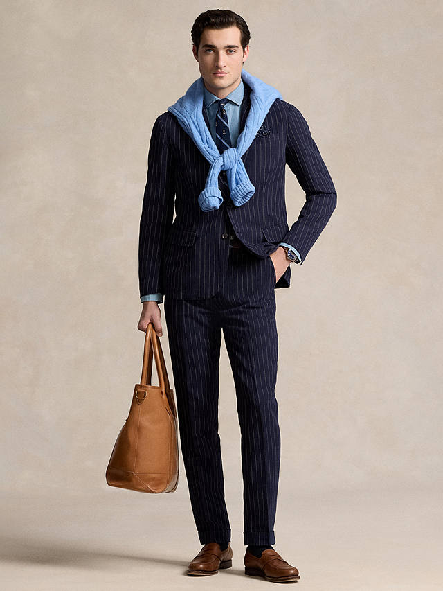 Ralph Lauren Pinstripe Twill Suit Trousers, Navy/Cream