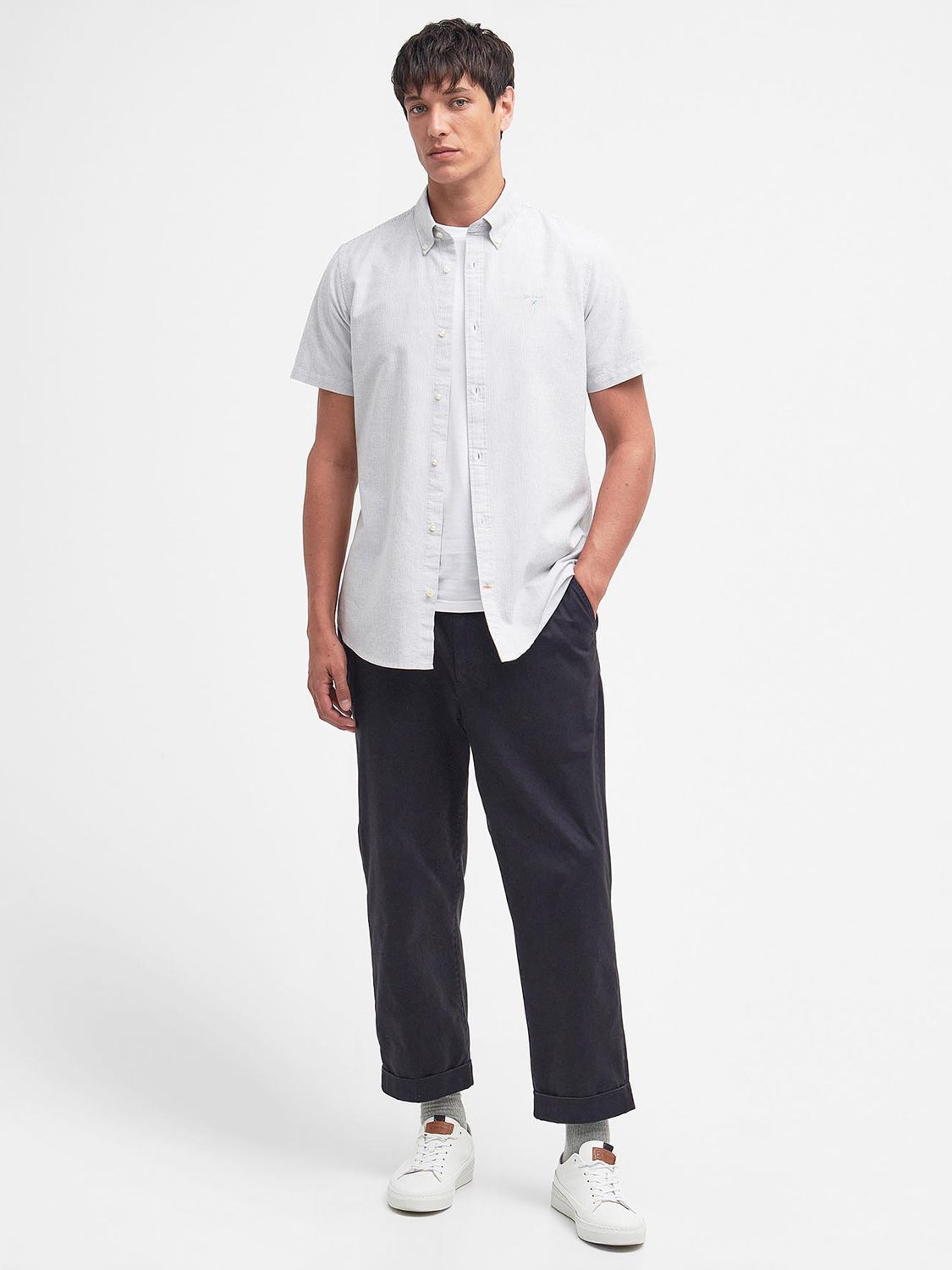 Barbour Stripe Oxtown Tailored Shirt, Pale Sage, L