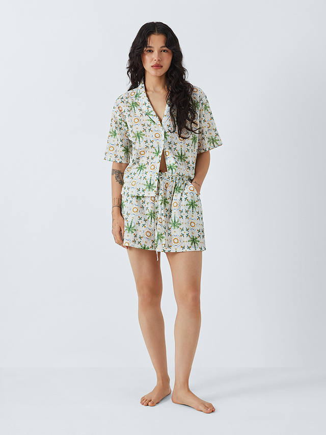 AND/OR Sunset Palm Pyjama Shorts, White/Multi