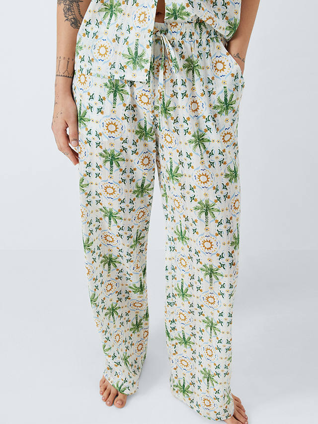 AND/OR Sunset Palm Pyjama Bottoms, White/Multi