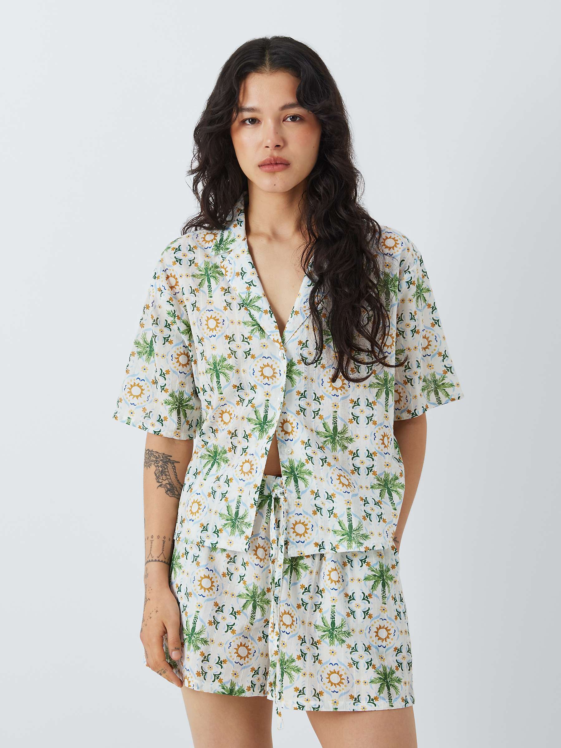 Buy AND/OR Sunset Palm Pyjama Shirt, White/Multi Online at johnlewis.com