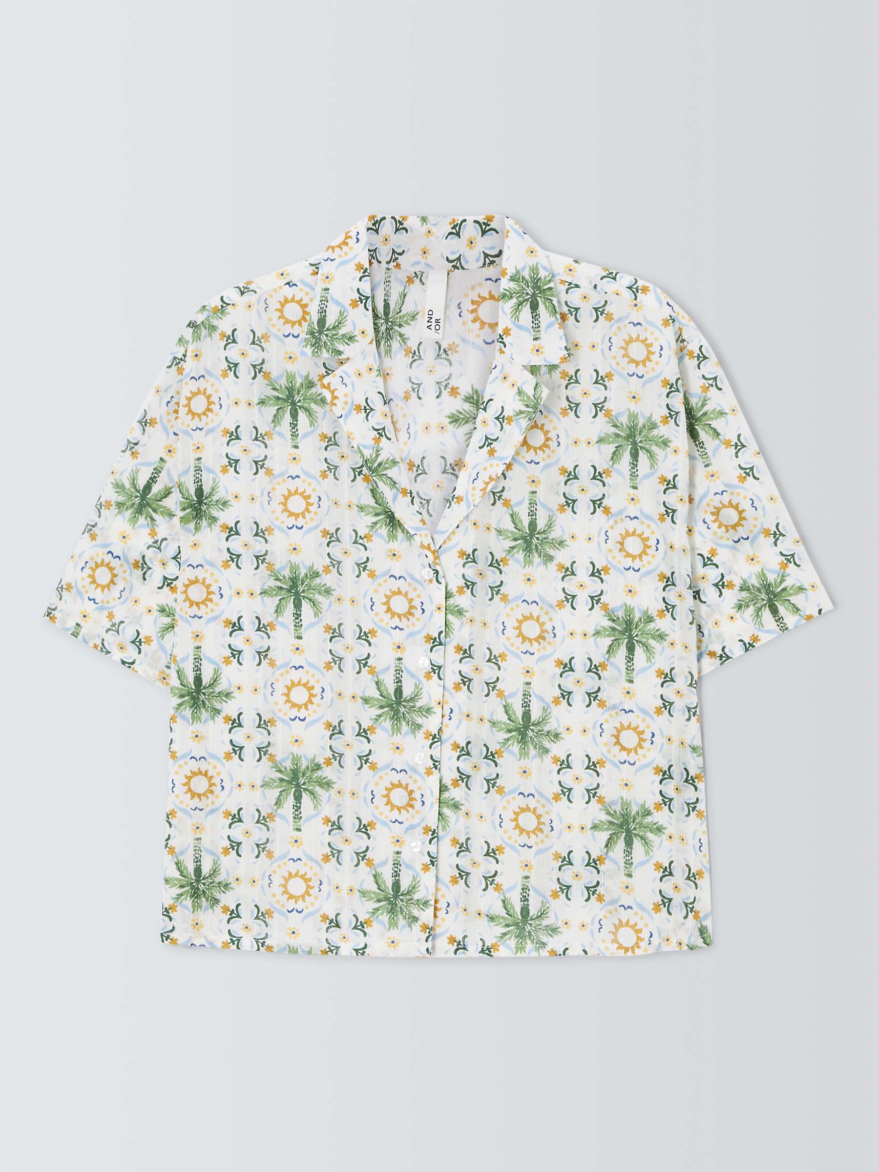 Buy AND/OR Sunset Palm Pyjama Shirt, White/Multi Online at johnlewis.com