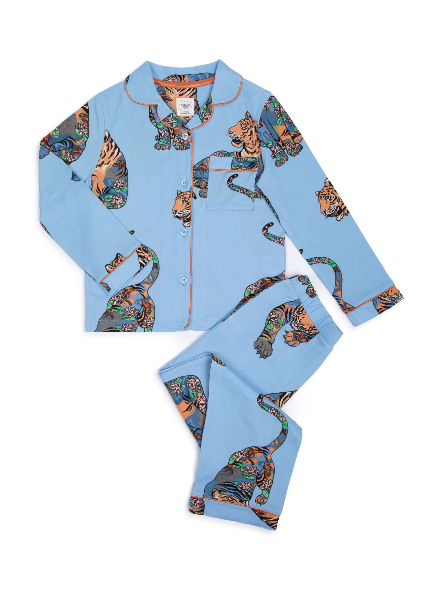 Buy Chelsea Peers Kids' Tiger Print Long Pyjama Set, Blue/Multi Online at johnlewis.com
