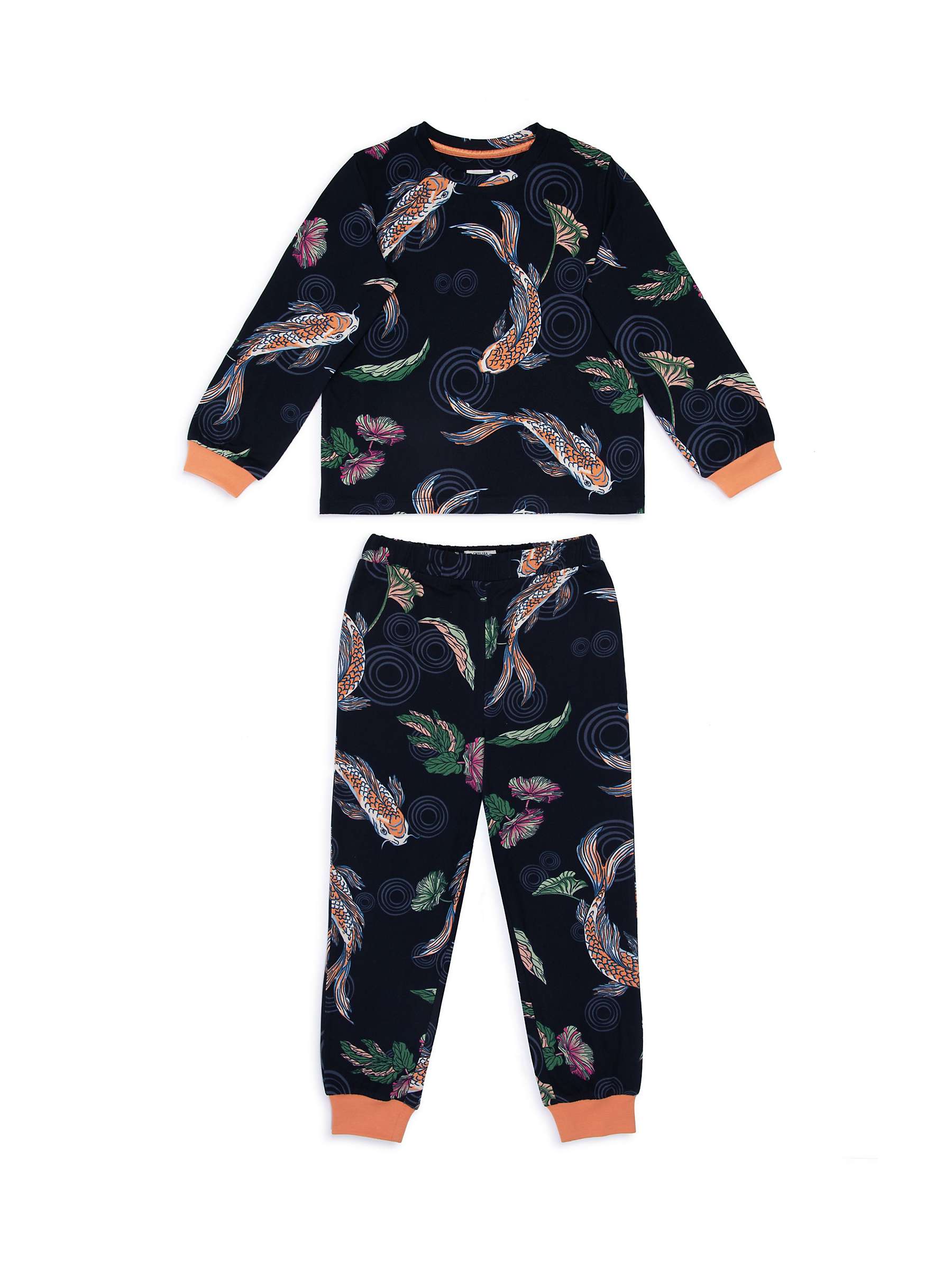 Buy Chelsea Peers Kids' Koi Fish Print Long Pyjama Set, Navy/Multi Online at johnlewis.com