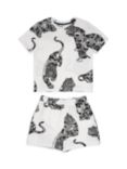 Chelsea Peers Kids' Organic Cotton Blend Tiger Print Short Pyjama Set, White/Black