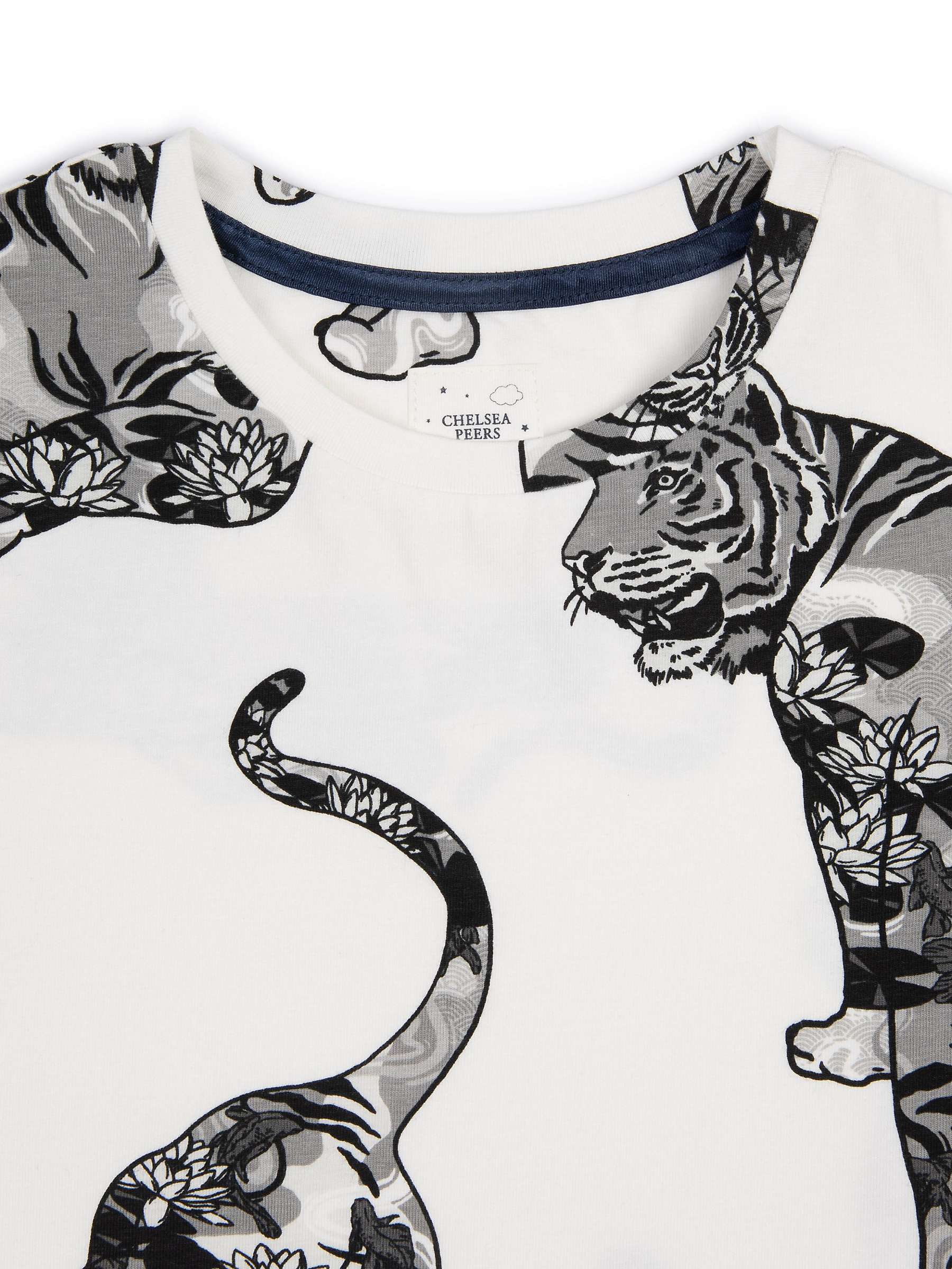 Buy Chelsea Peers Kids' Organic Cotton Blend Tiger Print Short Pyjama Set, White/Black Online at johnlewis.com