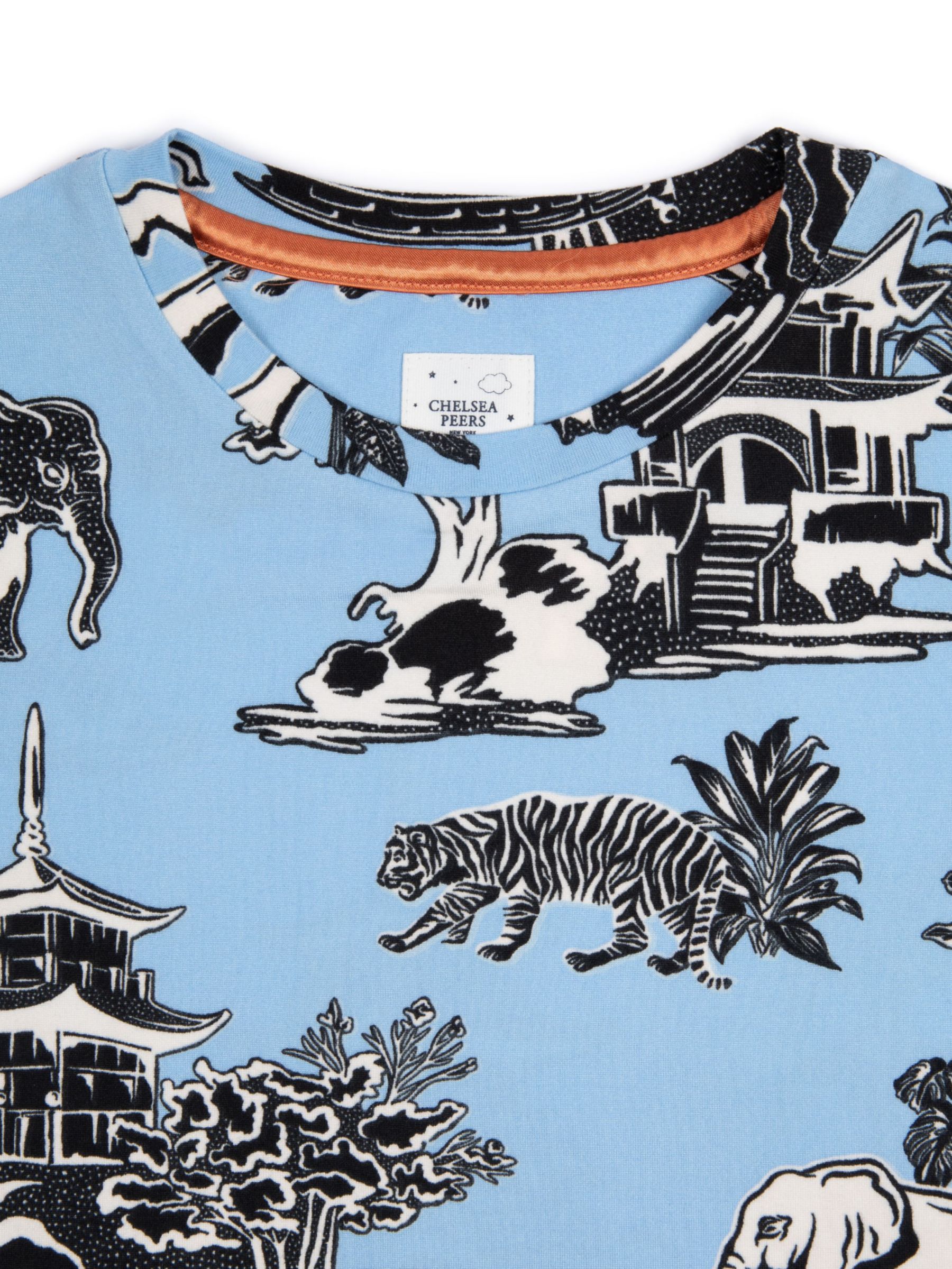 Chelsea Peers Kids' Animal Garden Print Long Pyjama Set, Blue/Multi, 9-10 years