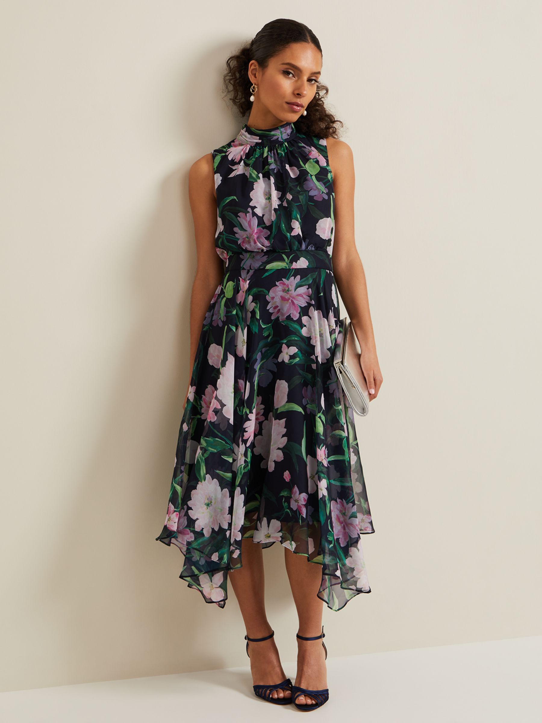 Phase Eight Petite Georgie Tiered Floral Maxi Dress, Navy/Multi