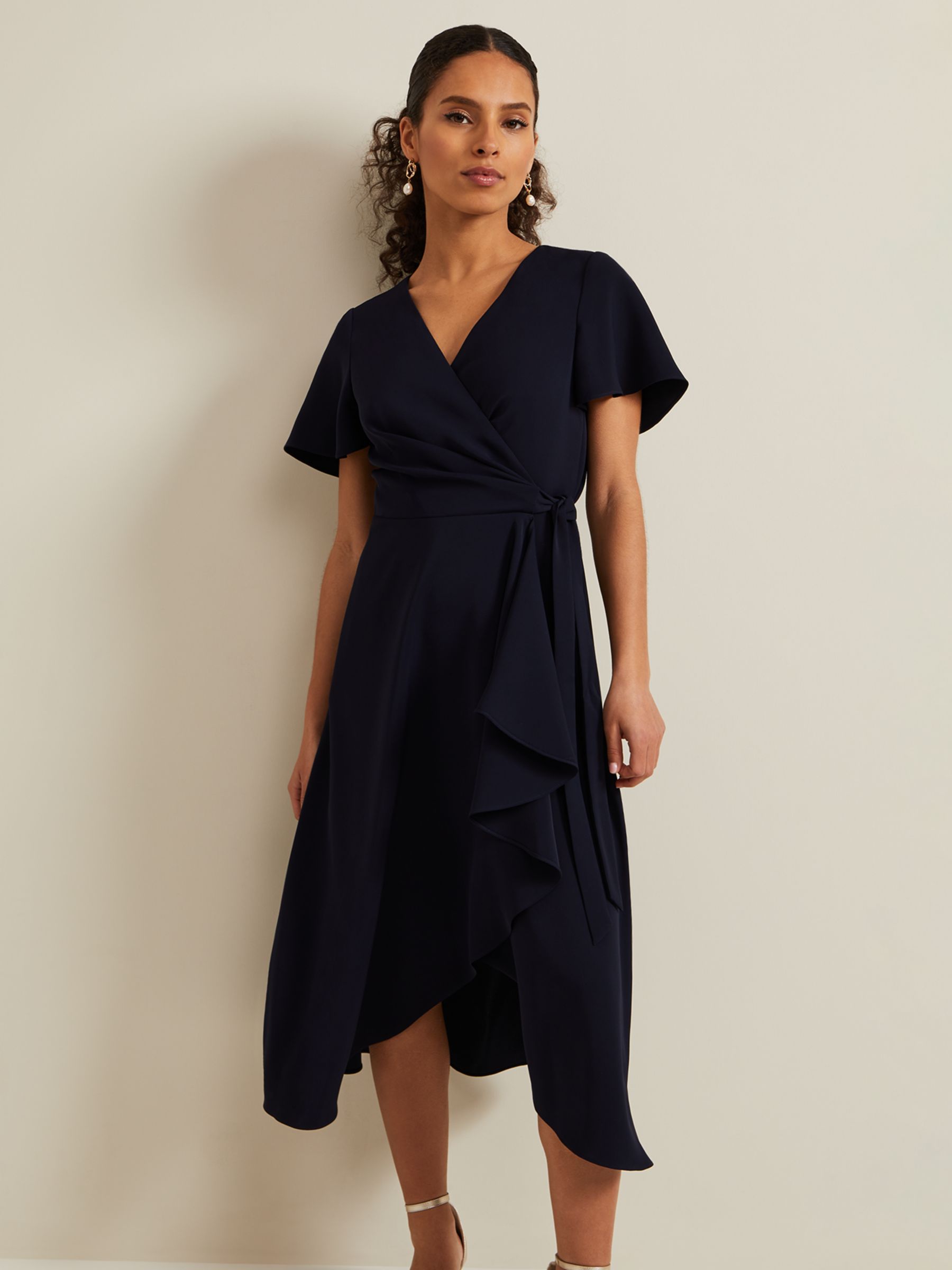 Phase Eight Petite Julissa Midi Wrap Dress, Navy at John Lewis & Partners