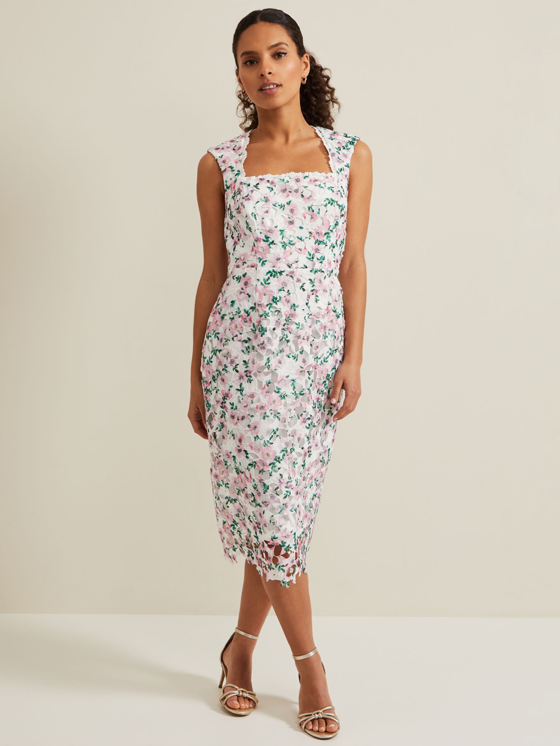 Buy Phase Eight Petite Diana Floral Lace Midi Dress, White/Multi Online at johnlewis.com