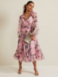 Phase Eight Petite Lina Floral Midi Dress, Pink/Multi, Pink/Multi