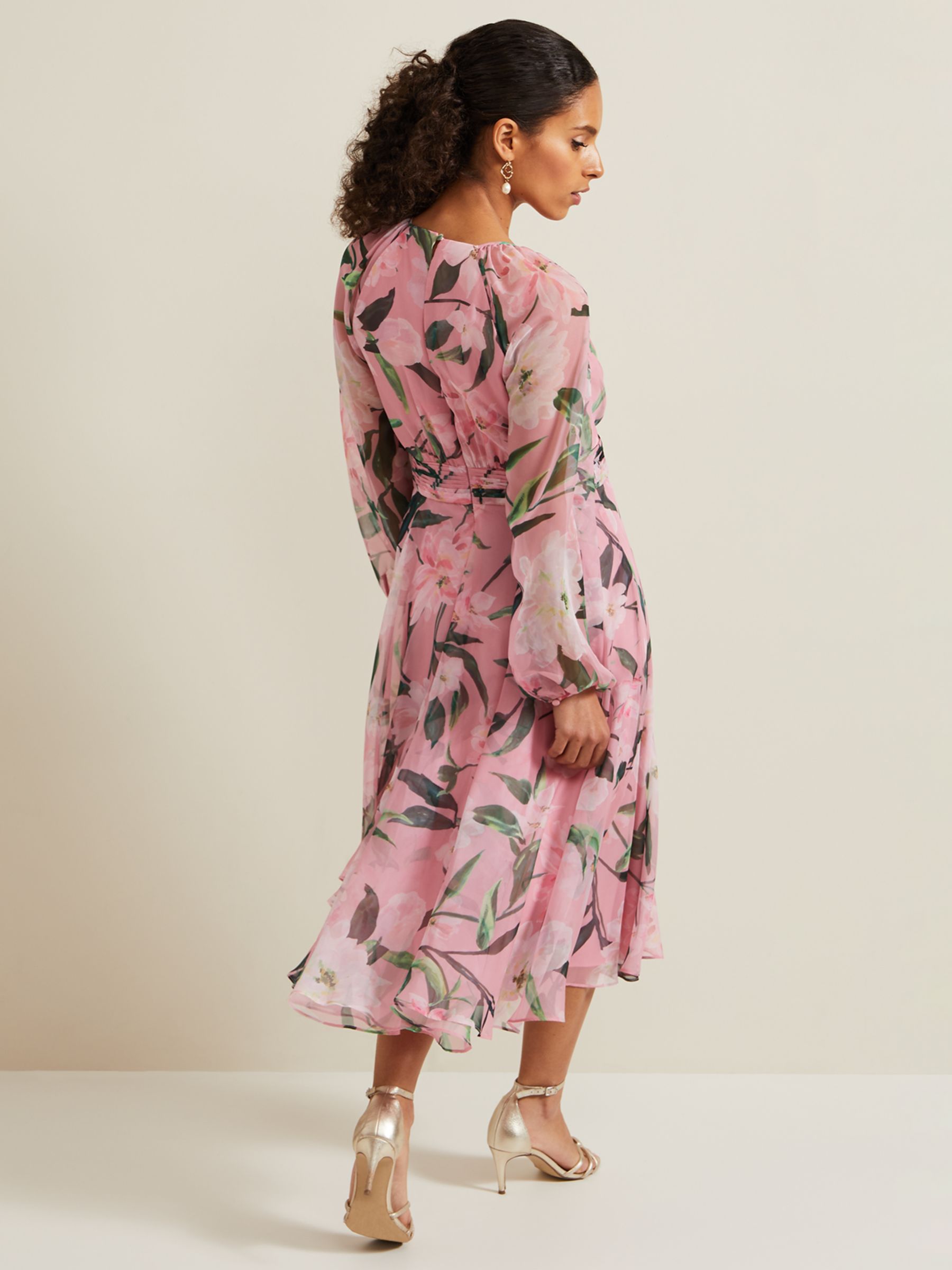 Phase Eight Petite Lina Floral Midi Dress, Pink/Multi, 6