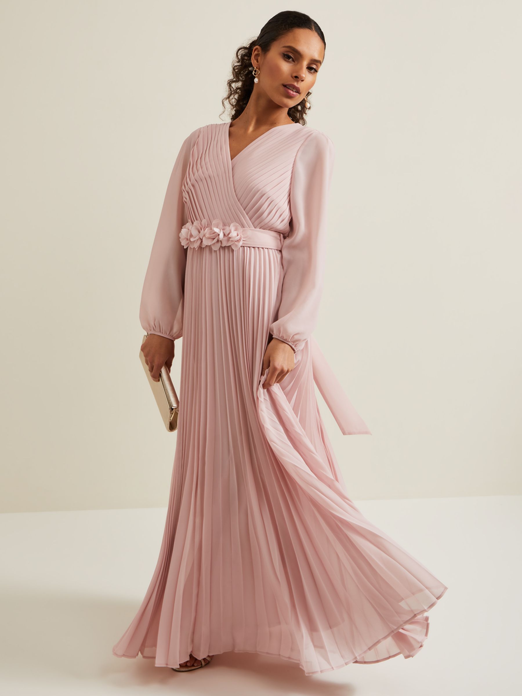 Phase Eight Petite Alecia Pleated Maxi Dress, Antique Rose at John