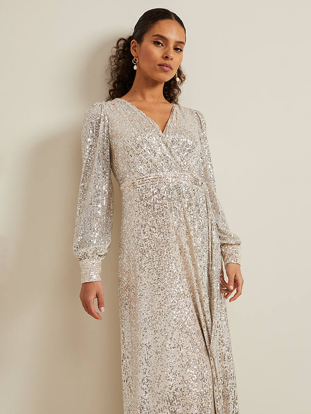 Phase Eight Amily Sequin Maxi Dress, Silver