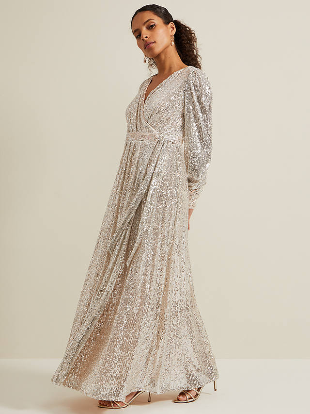 Phase Eight Amily Sequin Maxi Dress, Silver