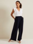 Phase Eight Petite Ayla Ruffle Jumpsuit, Navy/Ivory