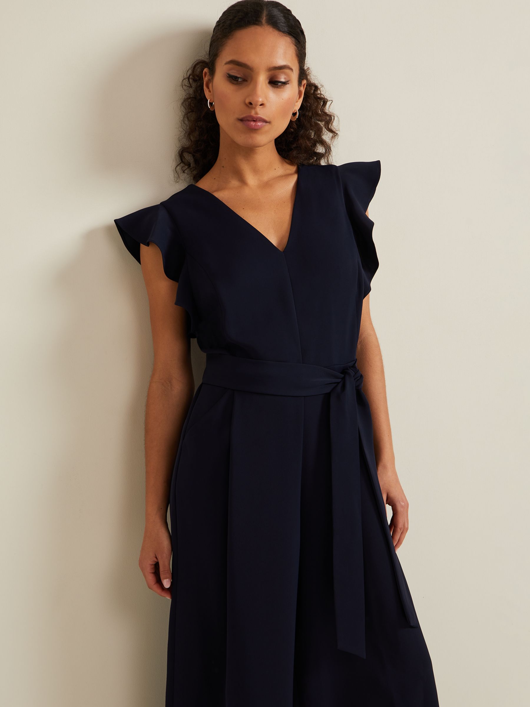 Buy Phase Eight Petite Kallie Frill Sleeve Jumpsuit, Navy Online at johnlewis.com