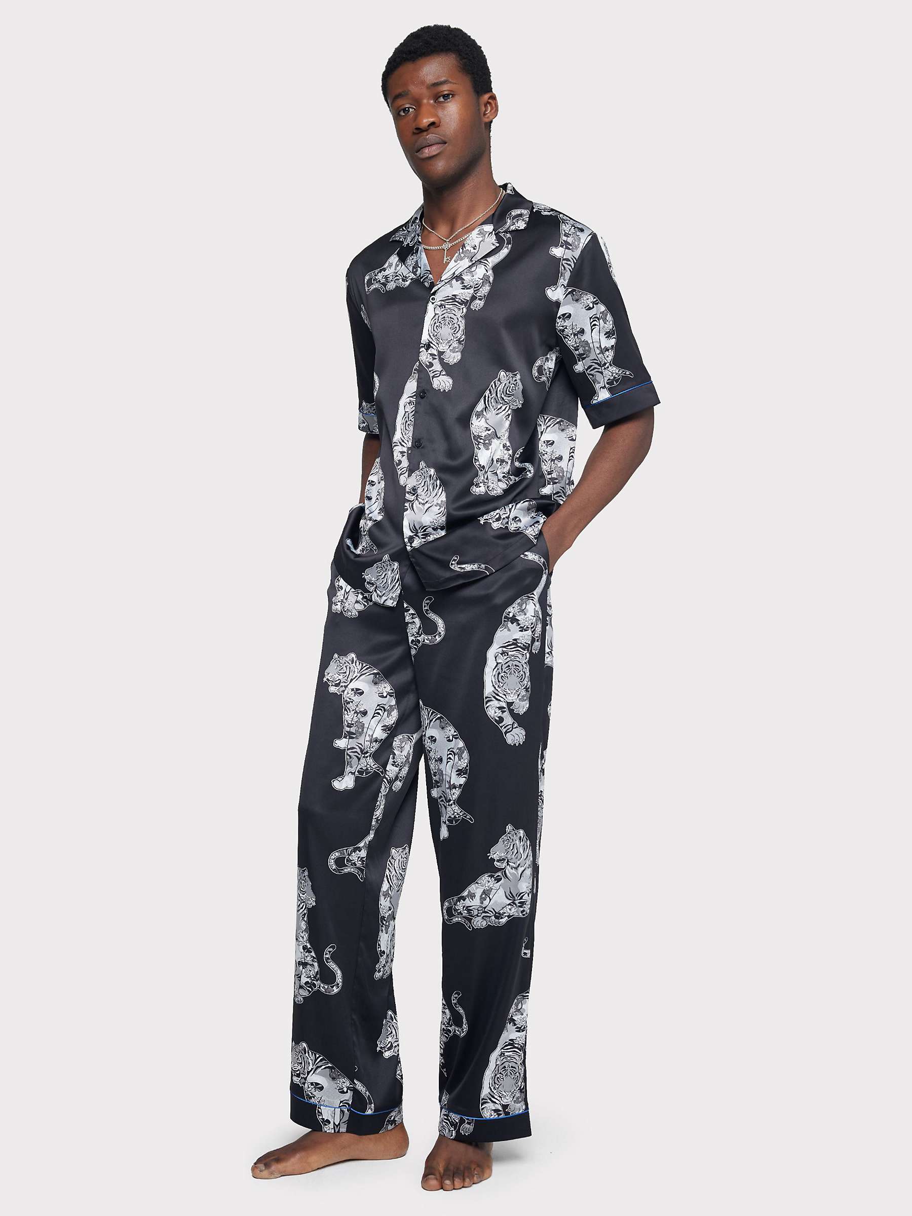 Buy Chelsea Peers Tiger Print Satin Pyjama Set, Black Lotus Online at johnlewis.com