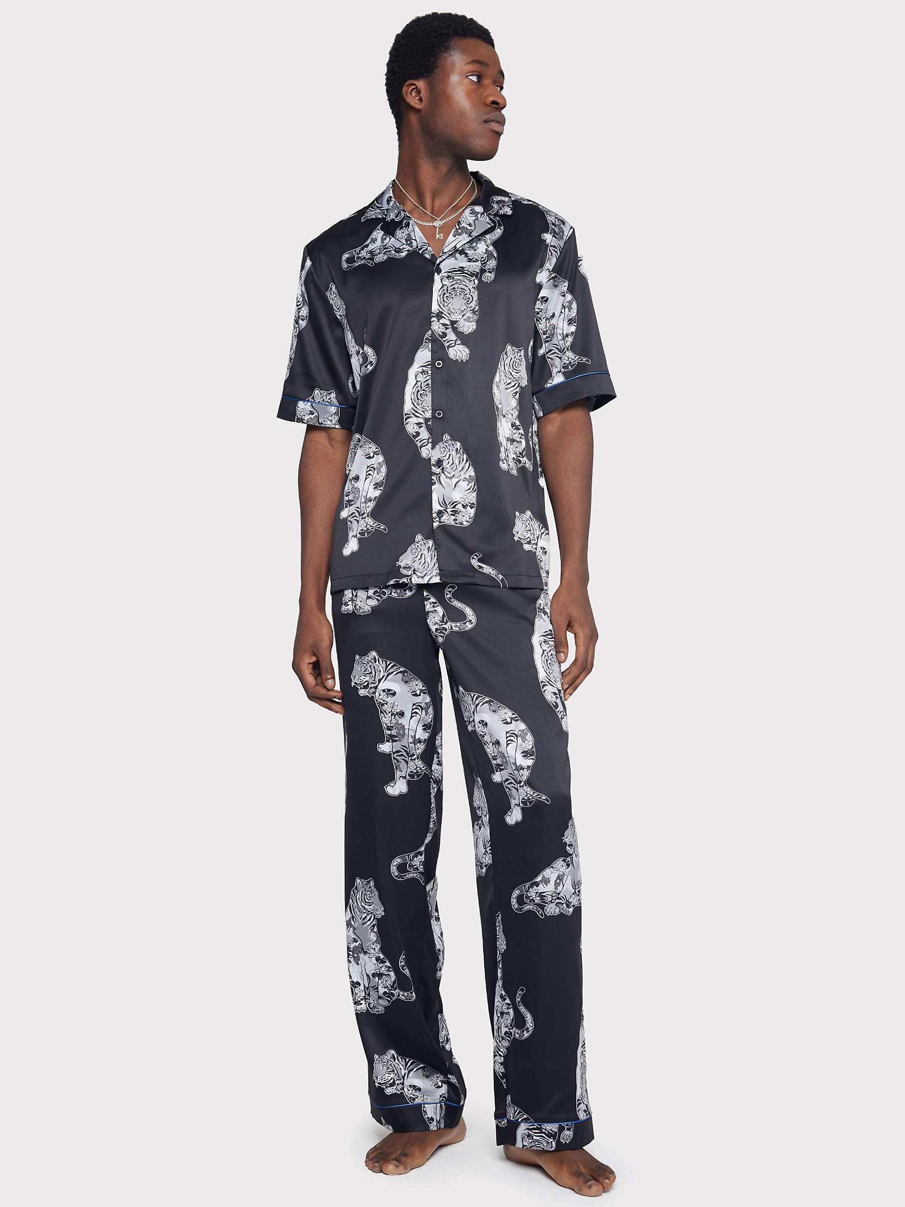 Buy Chelsea Peers Tiger Print Satin Pyjama Set, Black Lotus Online at johnlewis.com