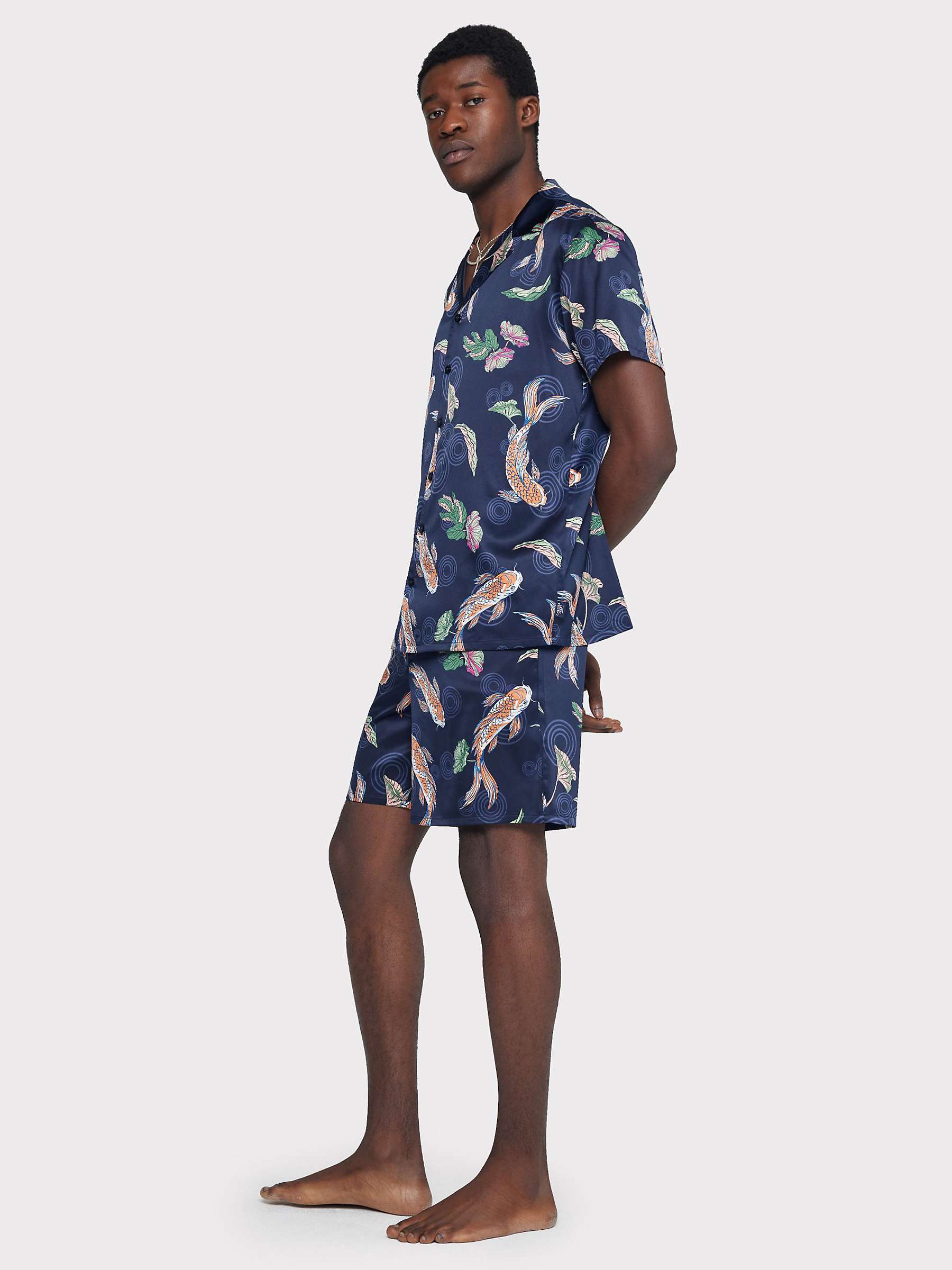 Buy Chelsea Peers Satin Koi Fish Print Short Pyjama Set, Navy/Multi Online at johnlewis.com