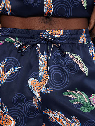 Chelsea Peers Satin Koi Fish Print Short Pyjama Set, Navy/Multi