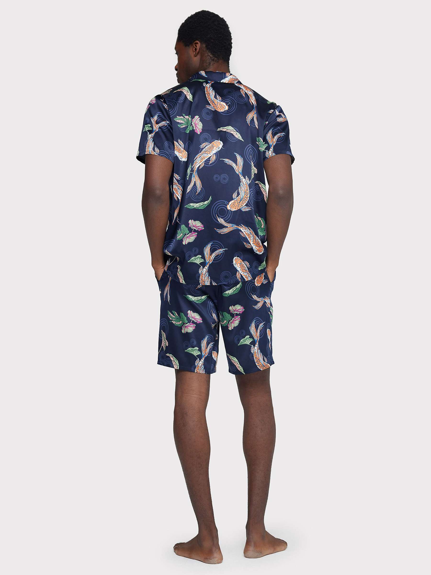 Buy Chelsea Peers Satin Koi Fish Print Short Pyjama Set, Navy/Multi Online at johnlewis.com