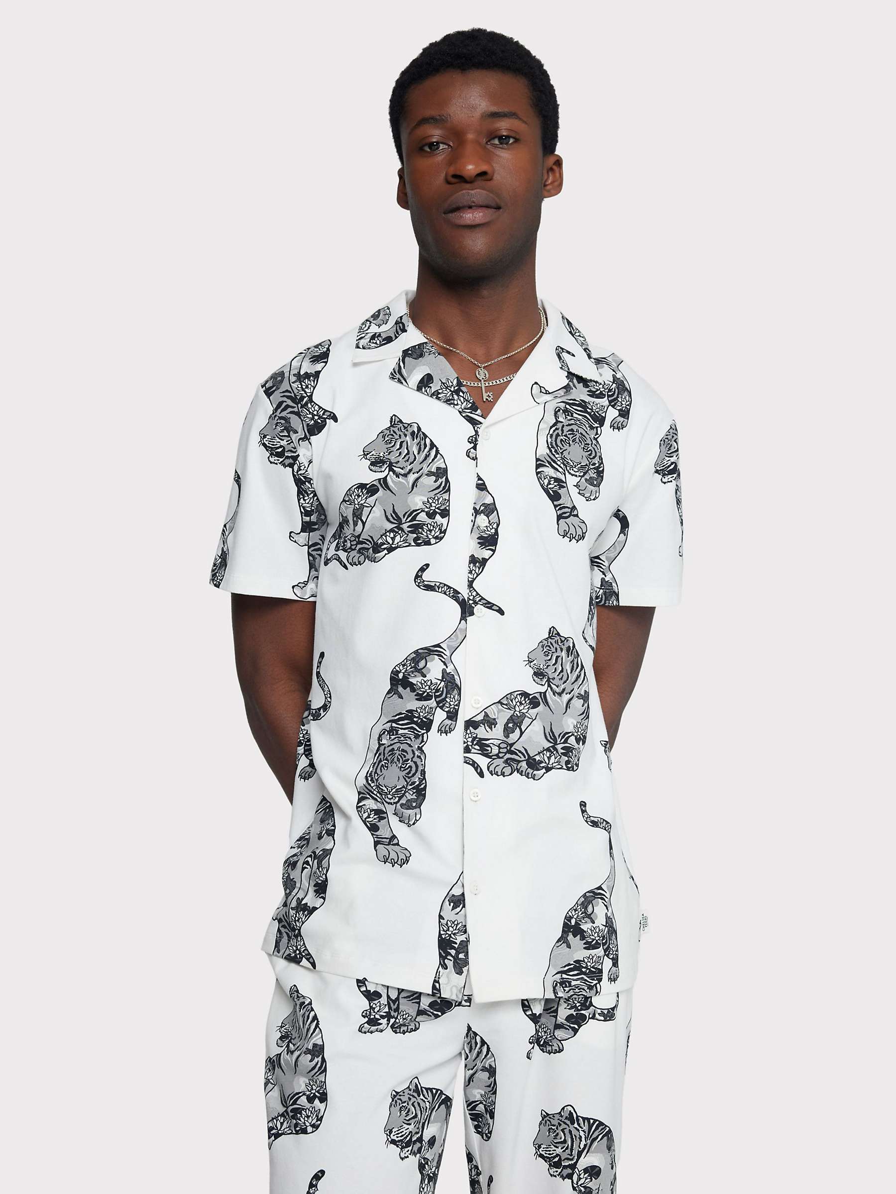 Buy Chelsea Peers Organic Cotton Tiger Print Pyjama Set, Off White Online at johnlewis.com